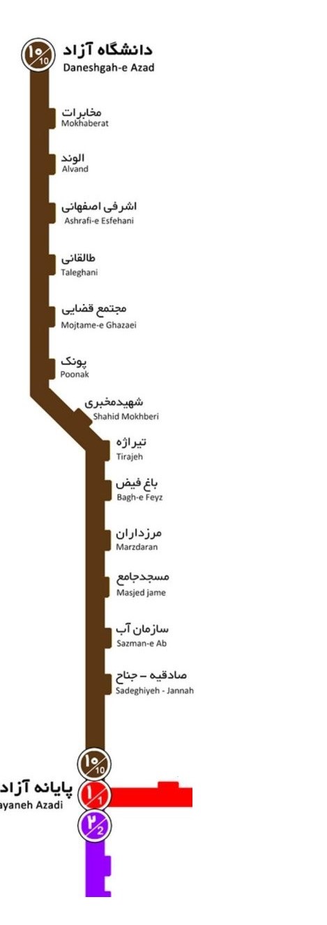 نقشه بی آر تی تهران - خط ۱۰